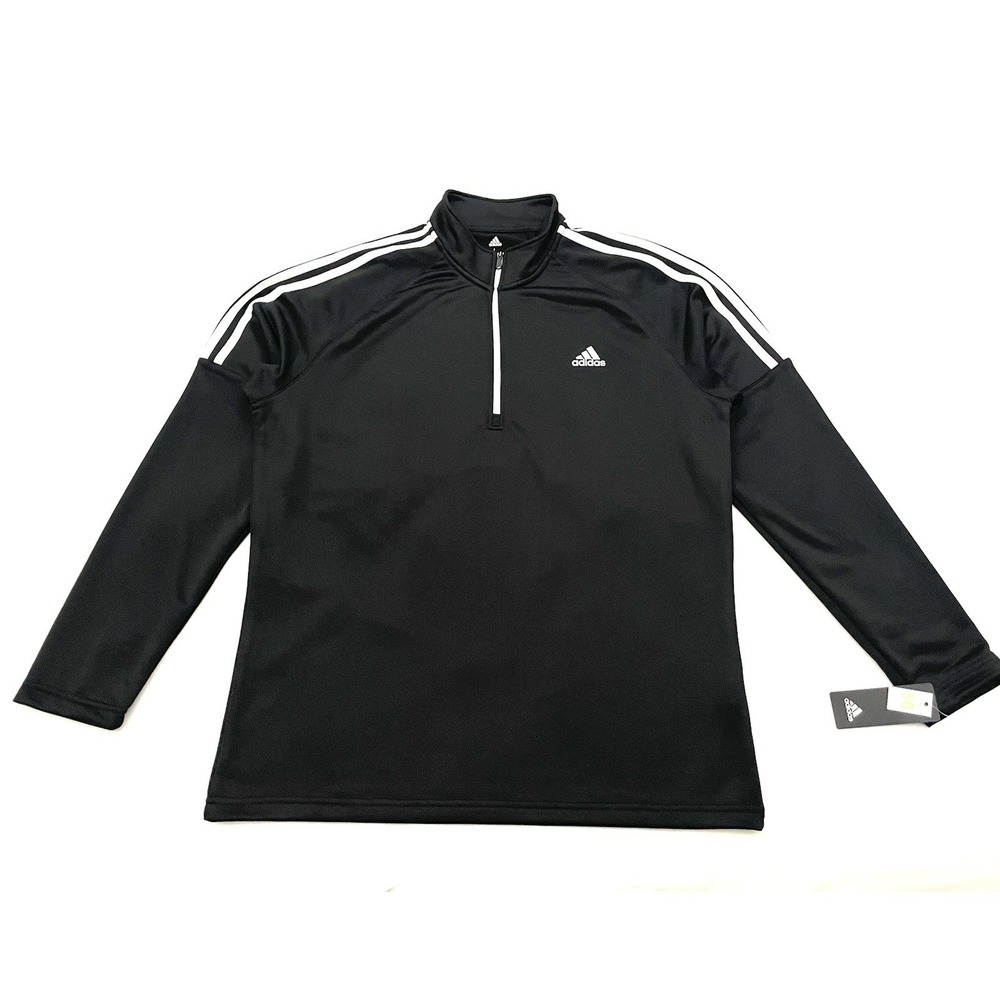 NEW Adidas Golf 3 Stripe Shoulder French Terry 1/4 Zip Pullover L - UPF 50 - $60
